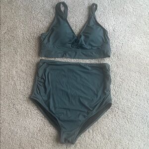 MATERNITY Dark Green/Teal Ribbed Bikini Set